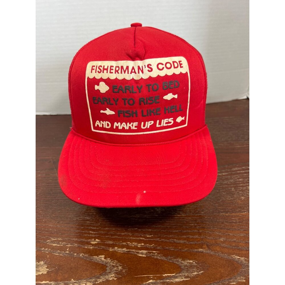 Vintage Fishermans Code Red Trucker Snapback Hat X3